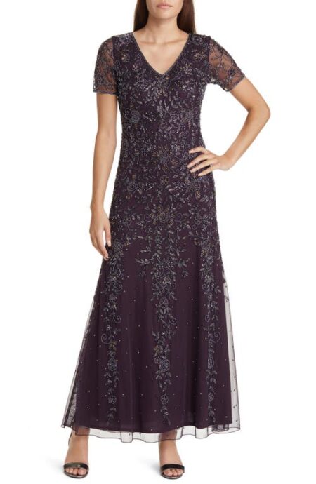  Beaded Chiffon Gown in Wine at Nordstrom   