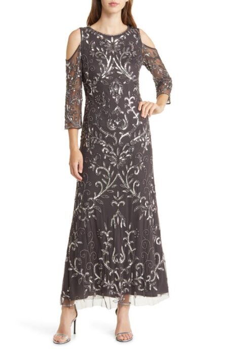  Beaded Cold Shoulder Gown in Ash at Nordstrom   