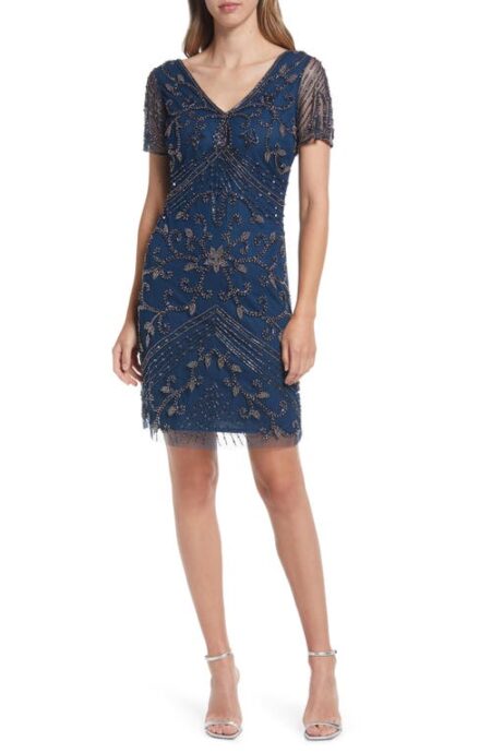  Beaded Double V-Neck Dress in Peacock at Nordstrom   