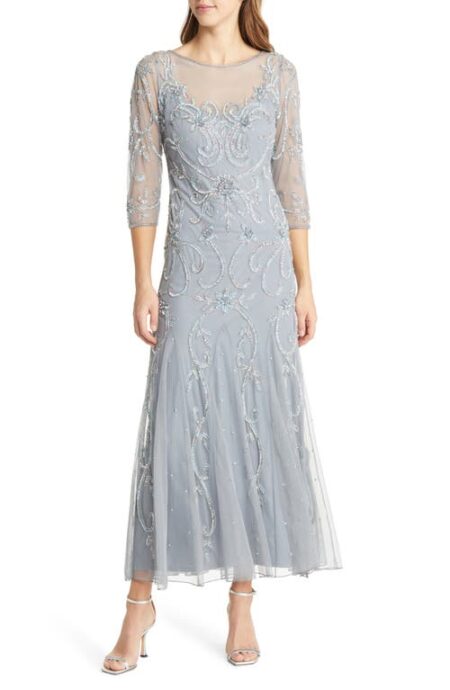  Beaded Illusion Neck Gown in Sea Blue at Nordstrom   