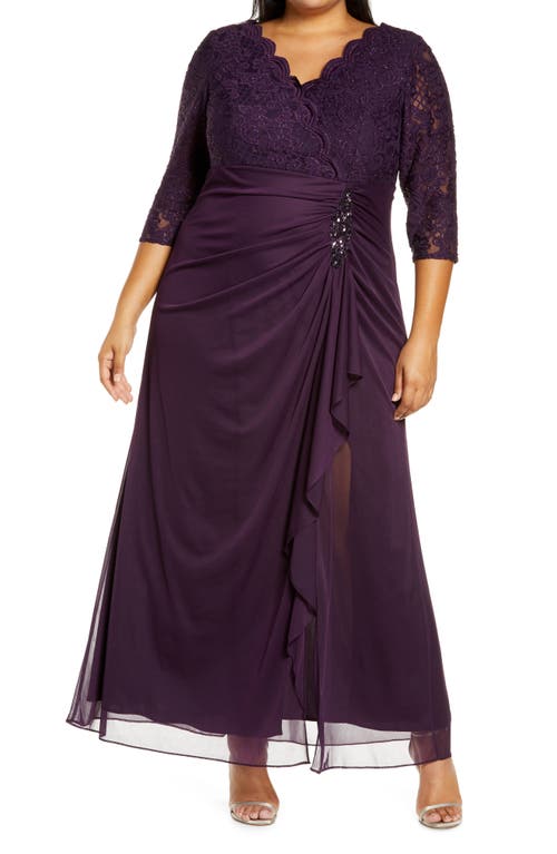 Beaded Lace Bodice Empire Waist Gown in Eggplant at Nordstrom   W