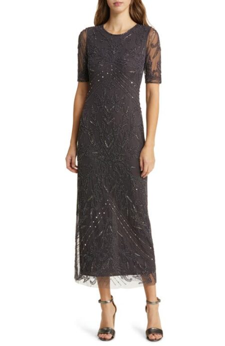  Beaded Tulle Column Gown in Slate at Nordstrom   P