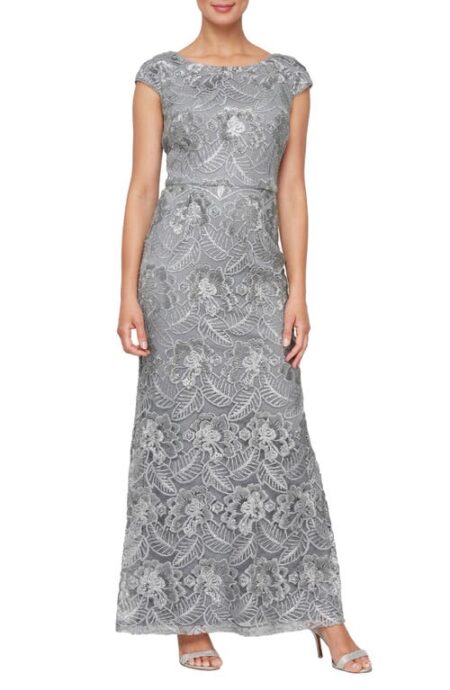  Beaded & Embroidered Evening Gown in Charcoal at Nordstrom   