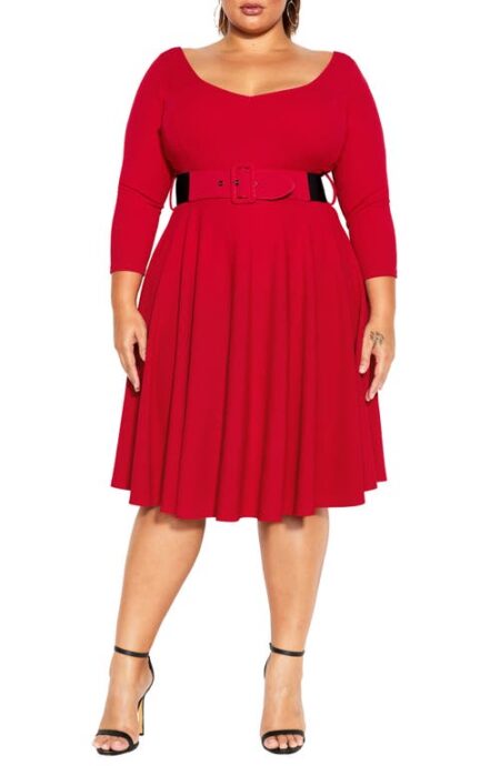  Belted Fit & Flare Dress in Cherry at Nordstrom
