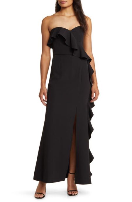  Cascade Ruffle Off the Shoulder Gown in Black at Nordstrom  Small