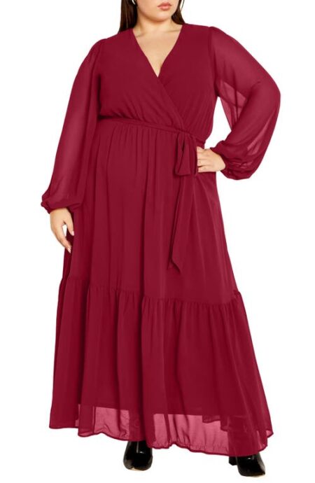 Charlie Long Sleeve Faux Wrap Maxi Dress in Ruby at Nordstrom   