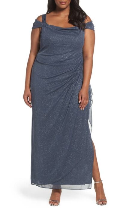  Cold Shoulder Glitter Column Gown in Smoke at Nordstrom   W