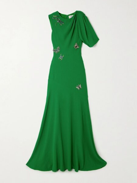   Draped Crystal-embellished Crepe Gown Green