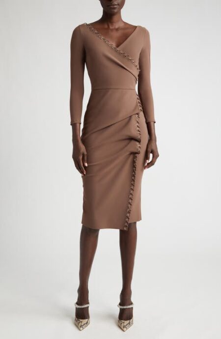  Elma Long Sleeve Faux Wrap Cocktail Dress in   Cafe Au Lait at Nordstrom    Us