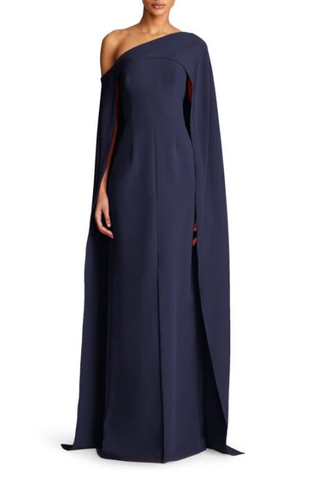  Elycia Capelet Stretch Crepe Gown in Navy at Nordstrom   