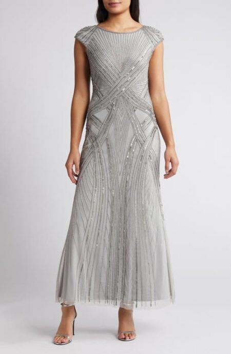  Embellished Cap Sleeve Gown in Ice Blue at Nordstrom   
