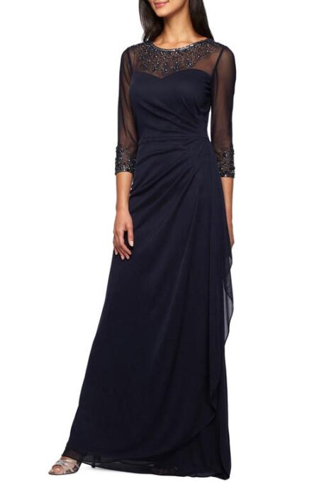  Embellished Chiffon Evening Gown in Dark Navy at Nordstrom   