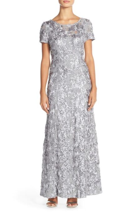  Embellished Lace A-Line Evening Gown in Dove at Nordstrom   P