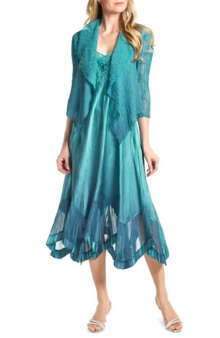  Embellished Midi Dress with Jacket in Marine Glass Blue Ombre at Nordstrom  Large