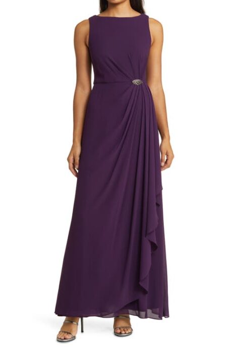  Embellished Side Ruffle Gown in Plum at Nordstrom   