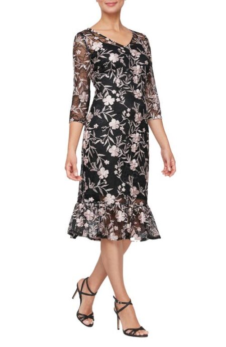  Embroidered Fit & Flare Cocktail Dress in Black/Blush at Nordstrom   