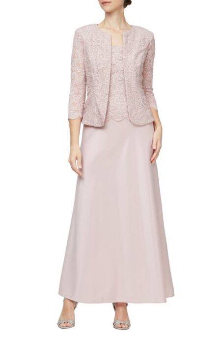  Embroidered Lace Mock Two-Piece Gown with Jacket in Blush at Nordstrom   