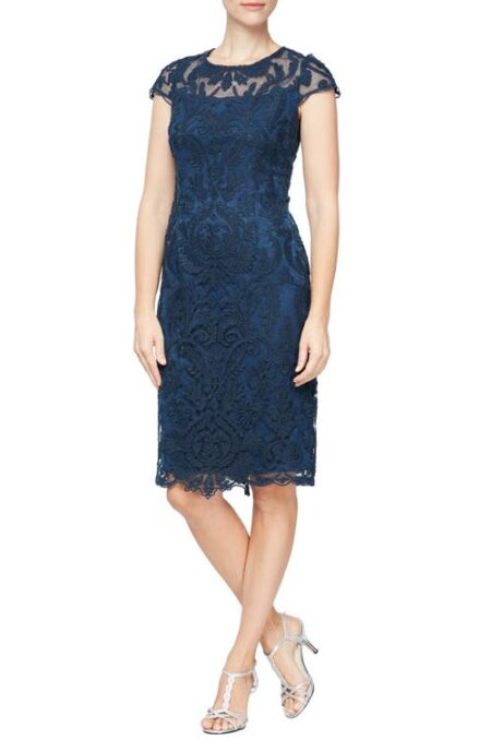  Embroidered Mesh Cocktail Dress in Navy at Nordstrom   