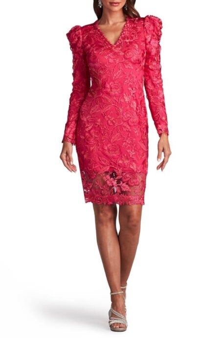 Floral Embroidered Long Sleeve V-Neck Sheath Dress in Dahlia at Nordstrom   
