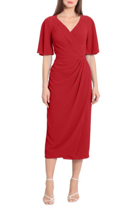  Flutter Sleeve Faux Wrap Midi Dress in Rhubarb at Nordstrom   