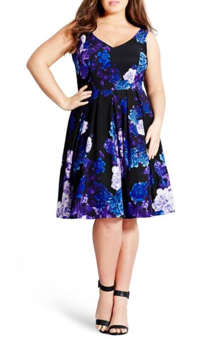  Hydrangea Fit & Flare Dress in Black at Nordstrom  Large