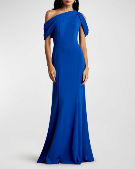 Knotted One-Shoulder Crepe Gown