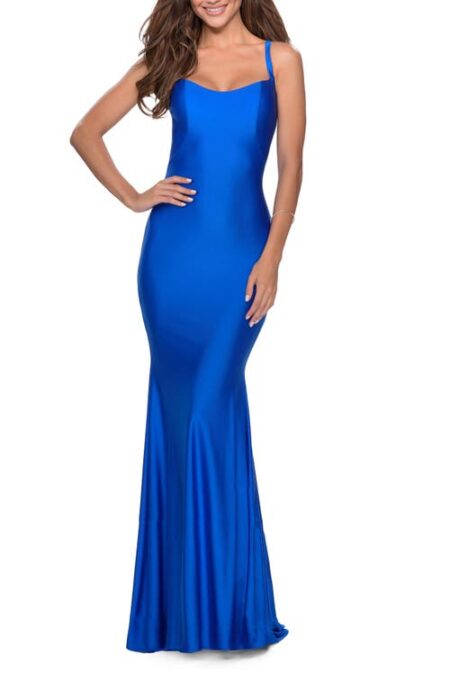  Lace Up Back Jersey Mermaid Gown in Royal Blue at Nordstrom   