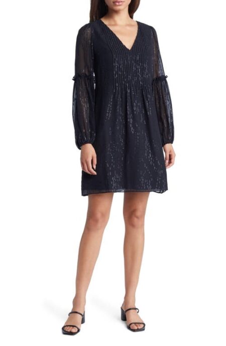 Lilly Pulitzer Cleme Long Sleeve Metallic Silk Dress in Onyx Fish Clip at Nordstrom   