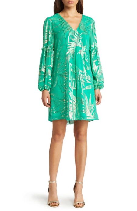 Lilly Pulitzer Cleme Long Sleeve Silk Blend Dress in Botanical Green at Nordstrom   