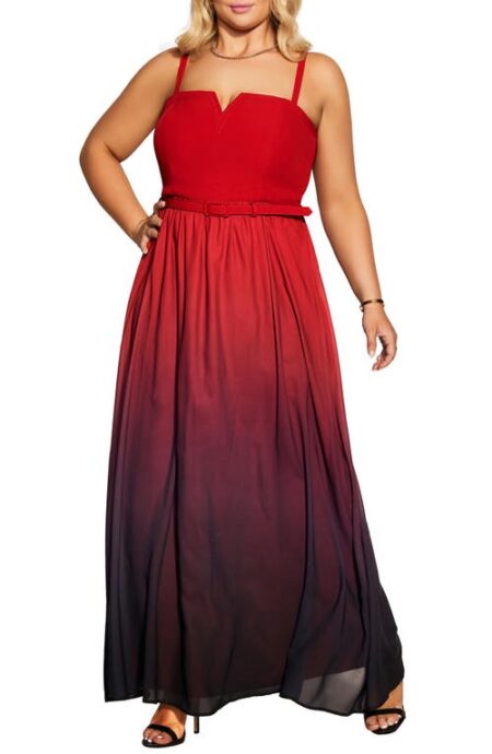  Lust Ombré Belted Maxi Dress in Ruby at Nordstrom