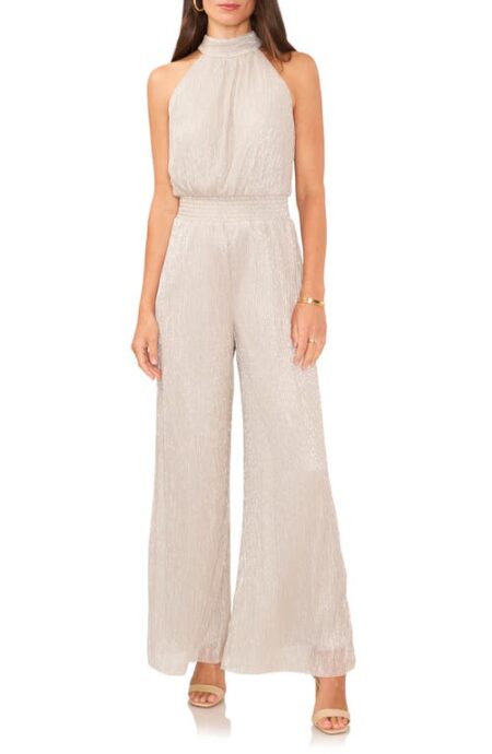  Metallic Smocked Waist Mock Neck Jumpsuit in Champagne Allure at Nordstrom  Small
