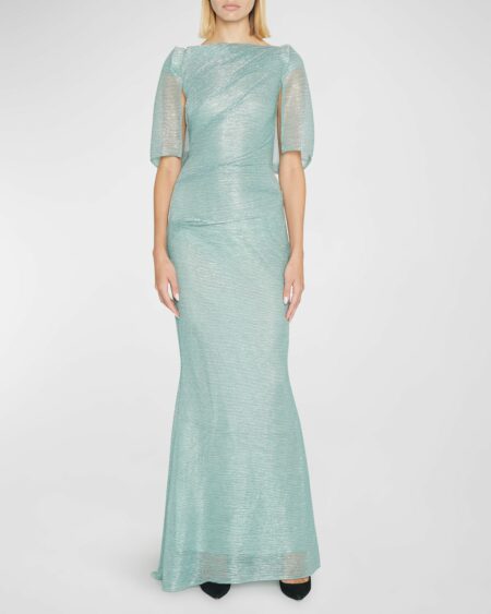 Metallic Voile Capelet Gown