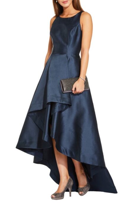  Mikado High/Low Sleeveless Gown in Midnight at Nordstrom   