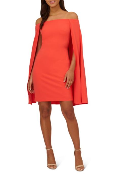  Off the Shoulder Long Sleeve Capelet Cocktail Dress in Calypso Coral at Nordstrom   