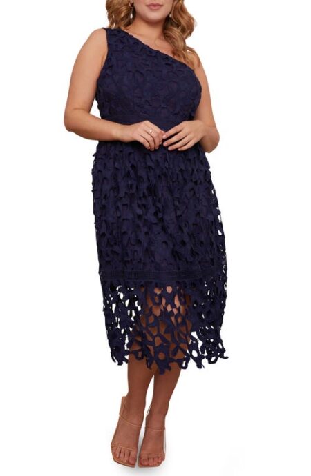  One-Shoulder Lace Dress in Navy at Nordstrom   W