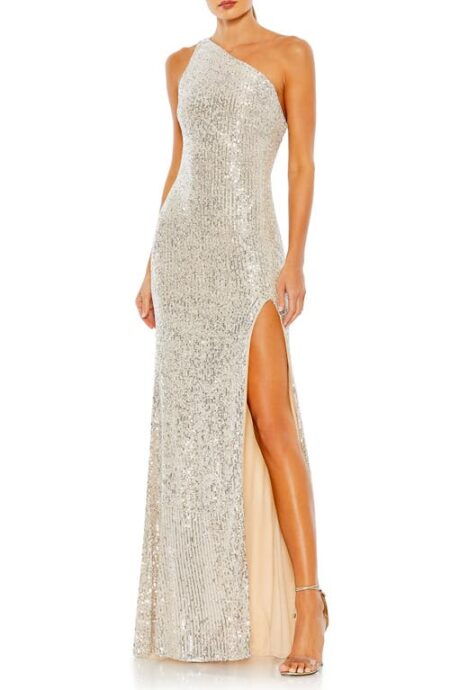  One-Shoulder Sequin Gown in Silver at Nordstrom   