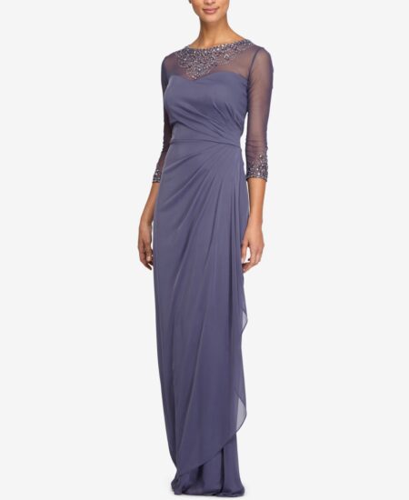 Petite Draped Sweetheart Embellished Gown Violet