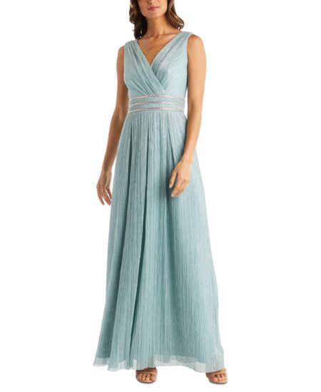 R & M Richards Crinkle Pleated Gown Seafoam