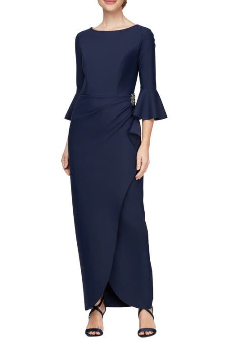  Rhinestone Detail Sheath Gown in Navy at Nordstrom   P