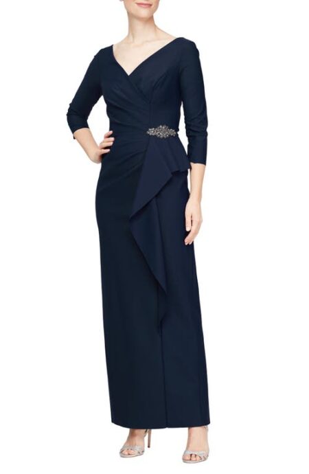  Ruched Column Gown in Navy at Nordstrom   