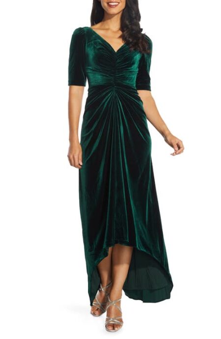  Ruched Velvet High-Low Gown in Emerald at Nordstrom   