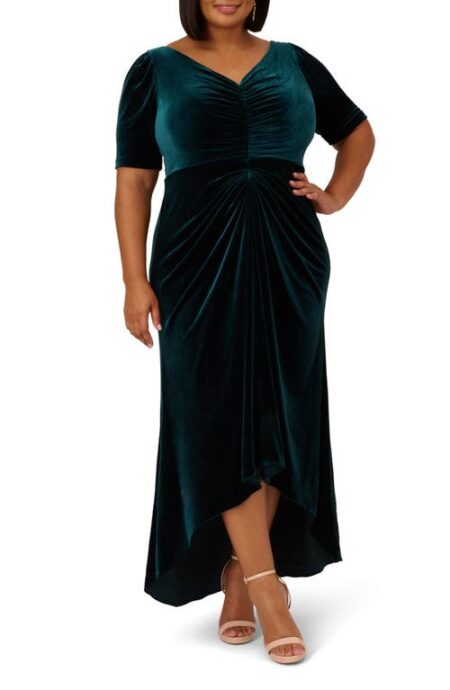  Ruched Velvet High-Low Gown in Emerald at Nordstrom   W