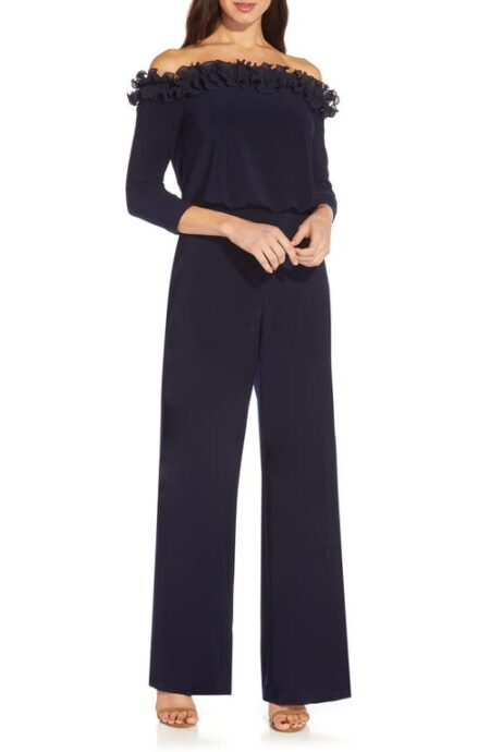  Ruffle Off the Shoulder Blouson Bodice Jumpsuit in Navy at Nordstrom   