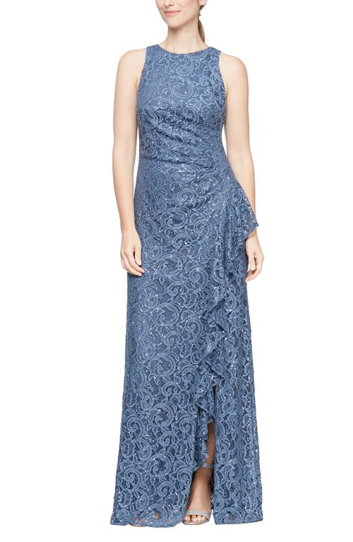 Ruffle Sequin Lace Gown in Wedgewood at Nordstrom