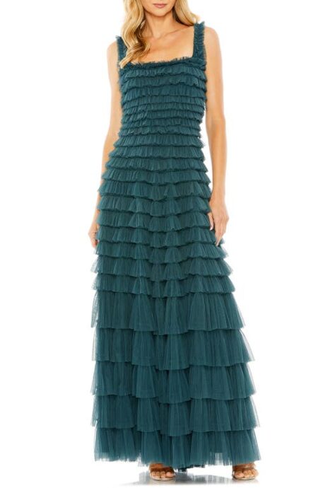  Ruffle Square Neck Gown in Teal at Nordstrom   
