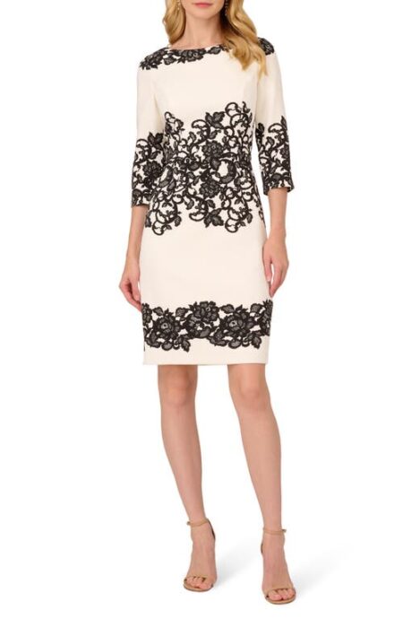  Scroll Lace Sheath Dress in Ivory/Black at Nordstrom   