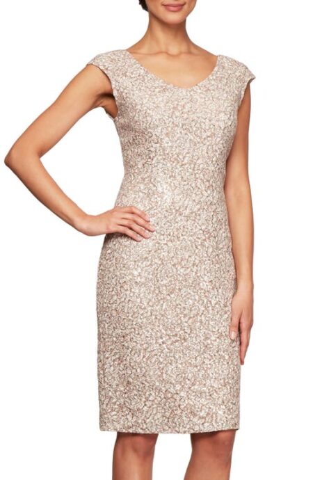 Sequin Corded Lace Cocktail Dress in Champagne/ivory at Nordstrom   