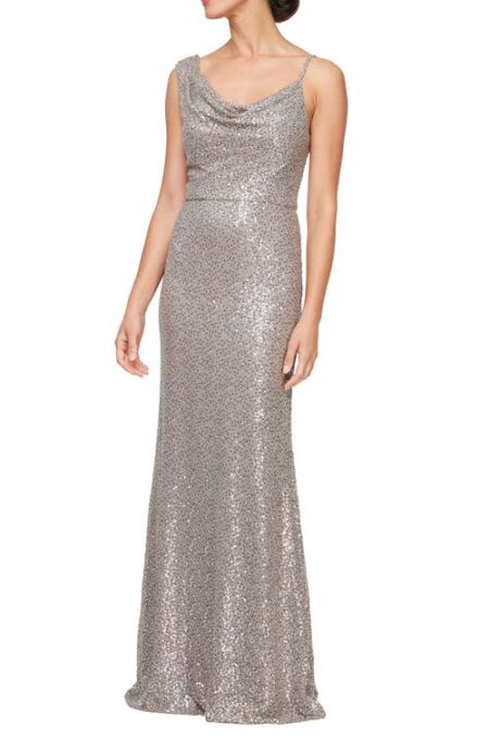  Sequin Cowl Neck Gown in Mink at Nordstrom   