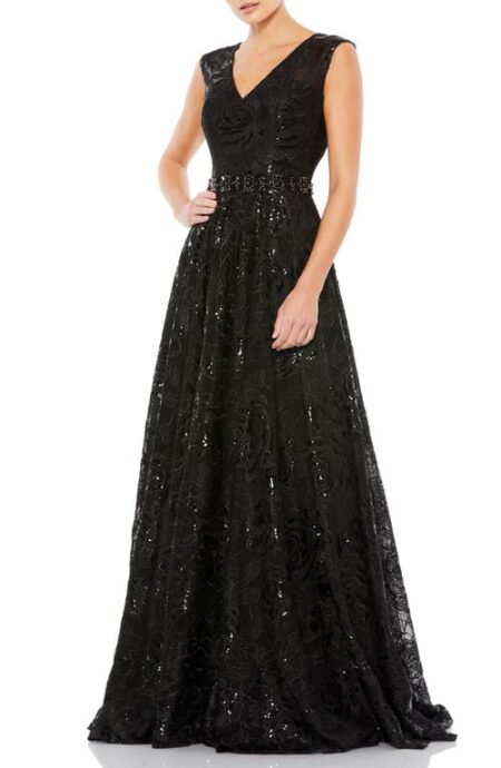  Sequin Embroidered A-Line Gown in Black at Nordstrom   