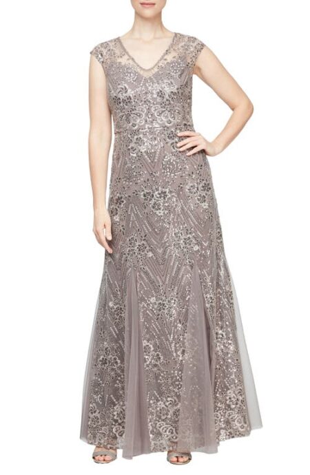  Sequin Embroidered Evening Gown in Rich Taupe at Nordstrom   